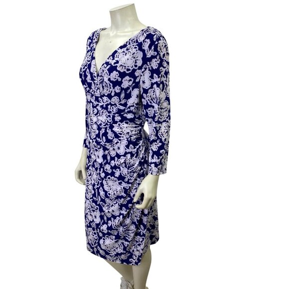 Lauren Ralph Lauren Faux Wrap Floral V-Neck Dress With 3/4 Sleeves 16 - Picture 4 of 8